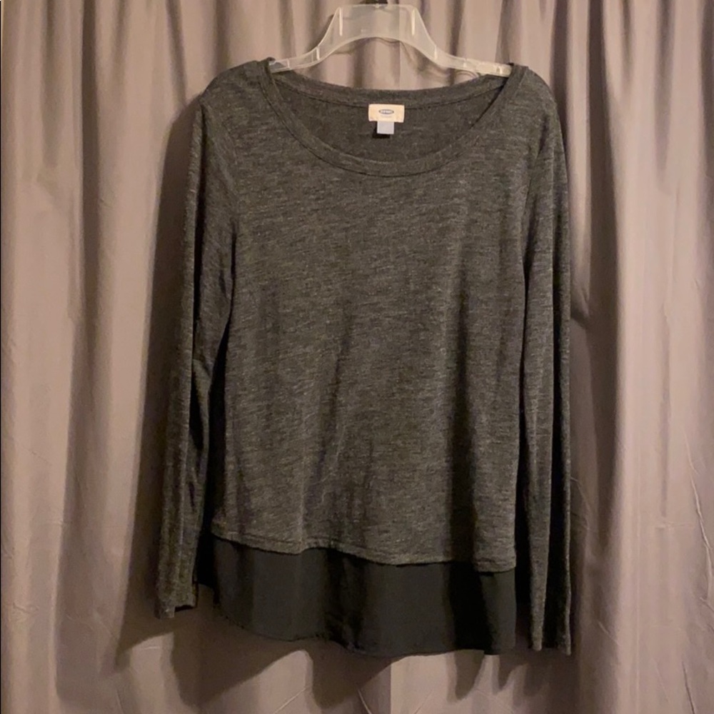 Long sleeve black top with rayon bottom panel